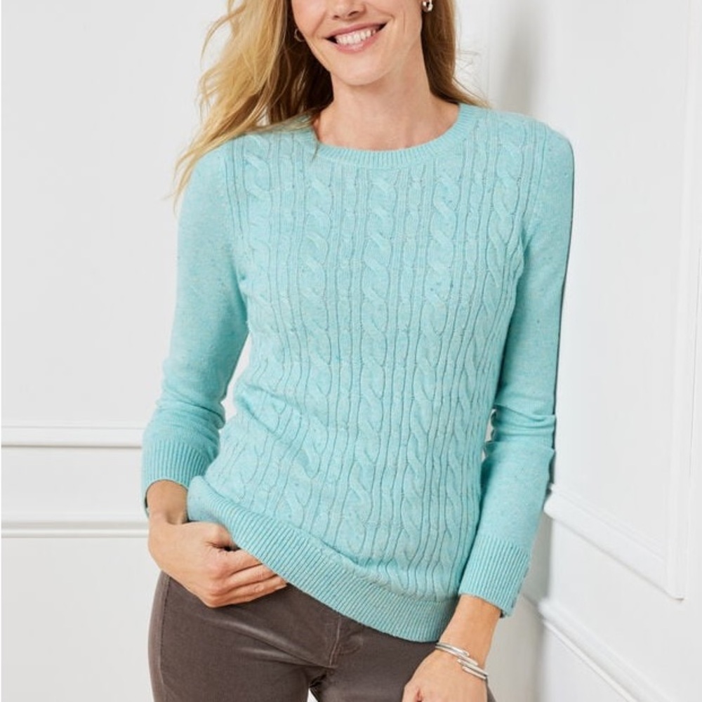 Women's Talbots Cable Knit Sweater - Medium Petite Light Blue